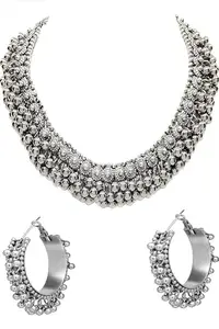 Women's Oxidised German Silver Afghani ghungroo Jewellery Set/Traditional Oxidized Silver necklace with earrings