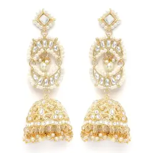 Karatcart Gold Plated Kundan Jhumki Drop Earrings for Women
