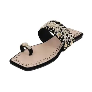 Mochi Women Black Ethnic Flat Chappal UK/8 EU/41 (35-790)