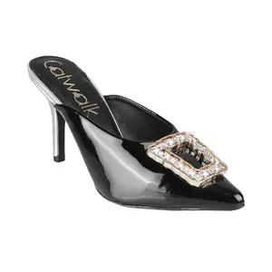 Catwalk Women Stylised Open Back Kitten Heels | For Women & Girls (BLACK,7 UK)