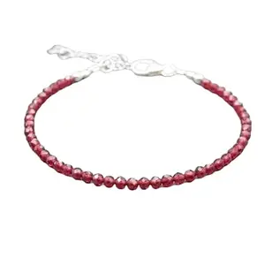 LKBEADS Silver Plated Bracelet with Red Faceted Garnet Beads – Round 3.5mm – 7 inch Adjustable – For Men & Women|LK_STACK_03257