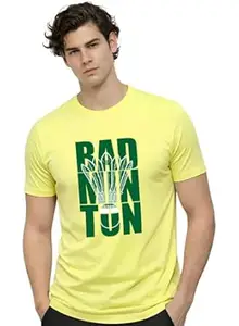 ADRO Badminton Printed T-Shirt for Men | Cotton Lycra | 180 GSM Regular Fit | Sports Casual Tee | Printed Tshirt for Men| Sports Stylish T Shirt