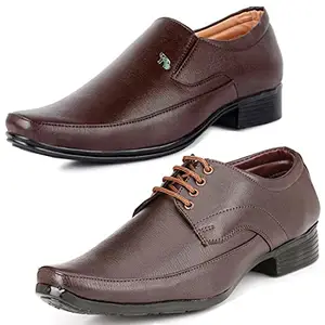 Vitoria Relaxed Formal Shoes/Party Shoes/ 2 Shoes Combo with Free Belt for Men and Boys (BAZAAR8275_VTR005-Bdr-Brwn-2007-Bdr) Multicolor