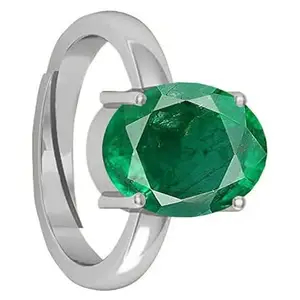 DAURAYA GEMS 11.25 Ratti 10.69 Carat Certified Precious Emerald Ring Adjustable Panna Gemstone Silver Ring Astrological Purpose for Men and Women (KLM0213)