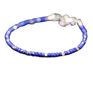 RRJEWELZ Lapis Lazuli 3mm Rondelle Shape Faceted Cut Gemstone Beads 7 Inch Adjustable Silver Plated Clasp Bracelet With Karren Hill Tribe Beads For Men, Women. Gemstone Link Bracelet. | Lcbr_04287