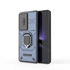 Mobirush Xiaomi Redmi Turbo 4 Slide Camera Protection and 360° Protection Ring Stand Mobile Phone Back Case Cover for Xiaomi Redmi Turbo 4 (Blue)