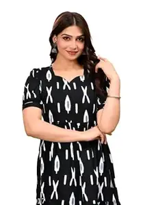 Women's Midi Dress, Red Floral Print, Puff Sleeves, A-Line Fit and Flare Style