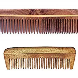 AASA Handmade Neem Wood Comb, Anti-Dandruff Comb with free small wooden comb for Hair Growth, Pack of 1