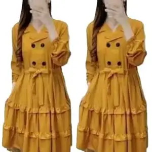 Elegant Crepe Long Sleeve Dress for Women Single Piece Solid Pattern Casual Comfortable Outfit