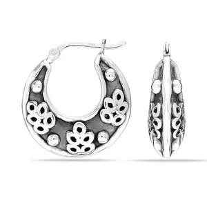 LeCalla 925 Sterling Silver BIS Hallmarked Jewelry Antique Filigree Click-Top Polished Hoop Earrings for Women Teen