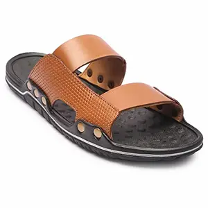 FEATHER LEATHER Men's Comfortable & Fashionable Sandals & Slippers | Casual Slipper/Flip-Flop for Men | Indoor/Outdoor/Chappal (Tan - 9 UK)