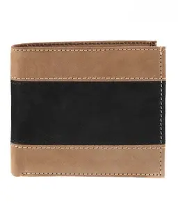 RL W 14 - Blkcl Black & Camel Brown Leather Nubuck Dual Edge Wallet For Men