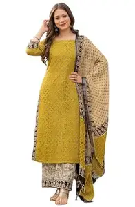 Amayra Women's Pure Cotton Straight Kurta Set with Palazzo Pants & Dupatta|Ethnic wear|Kurta Set for Women