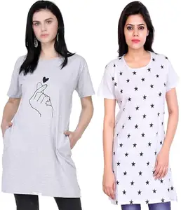 Women's Printed Round Neck T-Shirt () RG-HRT-Grey-Big-Star-White-L