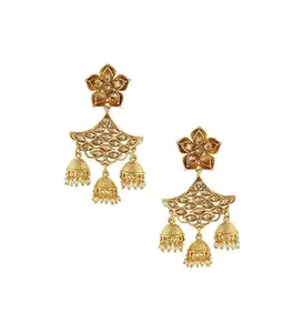 ANURADHA PLUS® Gold Finish Studded Jhumka Earrings for Women/Girls