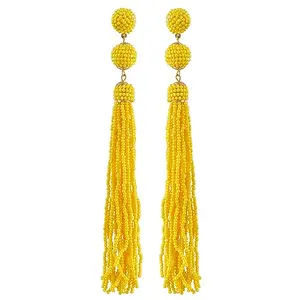 University Trendz Yellow Beaded Long Tassel Earrings for Women & Girls