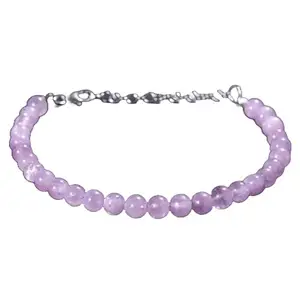 RRJEWELZ Natural Kunzite 5mm Round Shape Smooth Cut Gemstone Beads 7 Inch Adjustable Silver Plated Clasp Bracelet For Men, Women. Natural Gemstone Link Bracelet. | Lcbr_03790