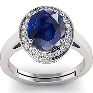 LMDPRAJAPATIS Natural Blue Sapphire 9.25 Ratti 925 Adjustable Sterling Silver Ring (Neelam Stone) for Women's and Men's