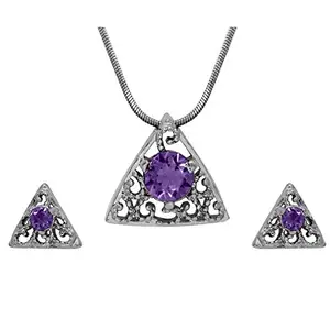 Mahi with Swarovski Elements Violet Triangle Beauty Rhodium Plated Pendant Set for Women NL1104143RVio