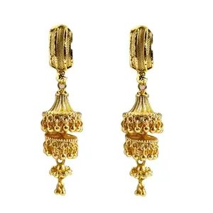 Shiramam Treasures Traditional Gold-Plated Jhumki Earrings, Double Layer Dome Design with Intricate Ball Detailing