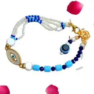 CraftEarth - Crafting Your Curiosity Evil Eye Charm Rakhi Bracelet with Beaded Pearls - RK-279
