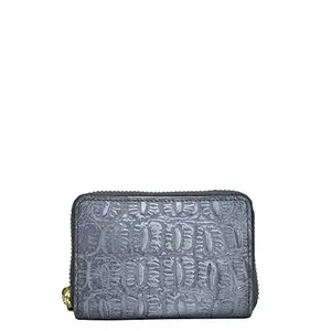 Anuschka Women’s Hand-Painted Genuine Leather Accordion Style Credit and Business Card Holder - Croco Embossed Silver/Grey