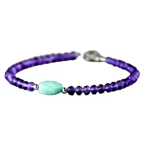 LKBEADS Natural Round Shape Smooth Cut Beads Stretchable Bracelet for Men & Women Amethyst With Amazonite Round Faceted Multicolor 7 Inch Bracelet