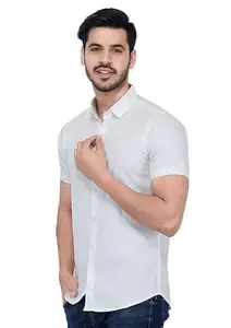 Men's Cotton Blend Half Sleeves Solid Formal Casual Collar Shirt White_L