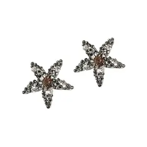 SOHI Women's Dark Silver Ethereal Starfish Stud Earrings For Casual Wear | One-Size | Alloy Material |Push Back Closure | Artificial Stone Earrings Crafted For Woman & Girls