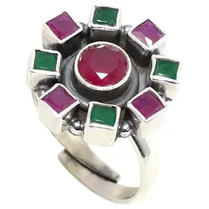 Rajasthan Gems Adjustable Ring 925 Sterling Silver Natural Onyx Gem Stone Women Handmade Gift k279