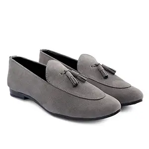 YUVRATO BAXI Men's Grey Suede Material Casual Stylish Tassels Slip-On Shoe-10 UK