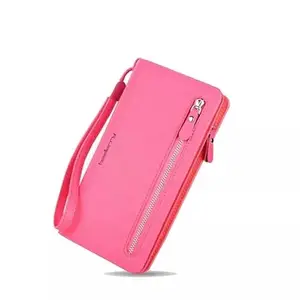 JUBLYN Long PU Leather Wallet with Credit Card Holders Money Organizer Zipper Purse Wristlet Handbag Long Zip Wallet (Pink)