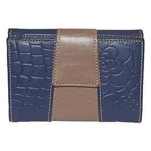 Leatherman Fashion LMN Genuine Leather Navy Blue Women's Wallet 7 Card Slots