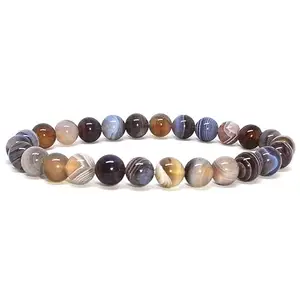 RRJEWELZ 6mm Natural Gemstone Botswana Agate Round shape Smooth cut beads 7 inch stretchable bracelet for women. | STBR_RR_W_02337