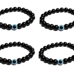 Evil Eye Black Beaded Bracelets with Blue Eye Charm, Set of 4