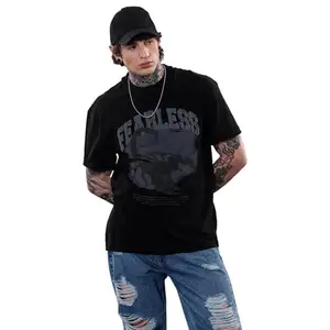 SNITCH Revolution Fearless Black Printed Oversized T-Shirt