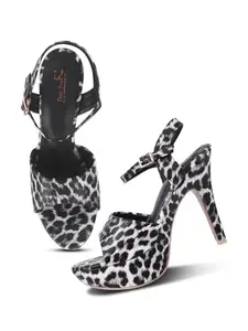 FROH FEET Women’s High Heel Sandals | Leopard Print Ankle Strap Stiletto Heels with Platform Open Toe - Black