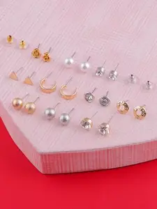 Brandsoon Set Of 10 Pairs combo Latest Stylish Gold Tone Smart Casual Wear Studs & Hoop Earrings For Women and girls(ER-FH-JS0004-07-28-24-16-08-20-02-26-15)