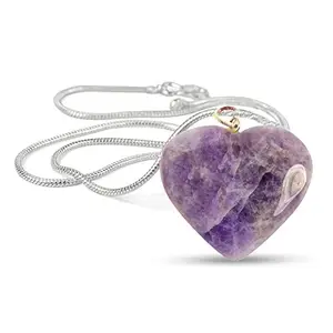 Reiki Crystal Products Natural Amethyst Pendant Heart Shape Crystal Stone Pendant/Locket with Metal Chain for Reiki Healing Crystal Gemstone Size 25-30 mm (Color : Purple)