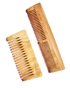 vrini neem wood comb - detangling comb and fine tooth comb(pack of 2)