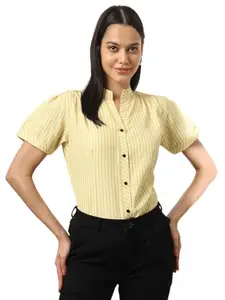 FITHUB Women Relaxed Wrinkle Free Striped Formal Shirt Color(Yellow)