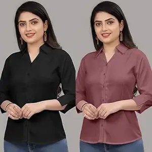 Formal Cotton Blend Shirt for Women with 3/4 Sleeve for Casual Wear Combo of 2