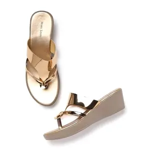 Marc Loire Women Round Toe Wedge Heel Sandal for Casual Wear (Gold, 3)