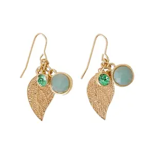 Accessorize London Women Green Stone Charm Leaf Drop Earrings