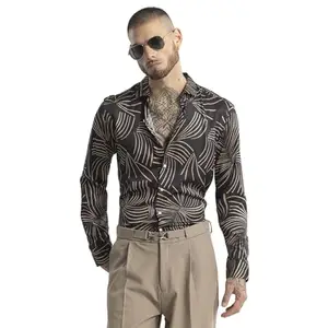 Snitch Abstract Dark Brown Nylon Shirt