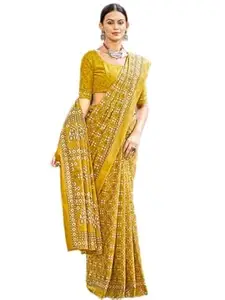GLORIOUS LIFESTYLE Mul Mul Cotton Saree for Women | Traditional Patola Print Casual Wear Saree | Soft Lightweight Cotton Saree with Unstitched Blouse Piece