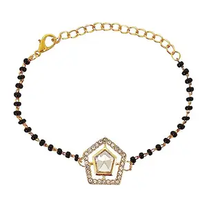 I Jewels Stylish Gold Plated Kundan Stone Adjustable Mangalsutra Bracelet For Women (R136W-L)