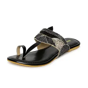 Marc Loire Women's Black Embellished Casual Flat Sandals