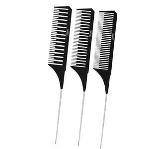 Scarlet Line Professional Anti Static Heat Resistant Hair Style Tip Tail Comb Set with Stainless Steel Pick for Home Salon Hairdresser Barbershop_3Pcs