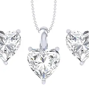 Clara 925 Sterling Silver Heart Solitaire Pendant Earring Chain Jewellery Set | Rhodium Plated, Swiss Zirconia | Gift for Women & Girls